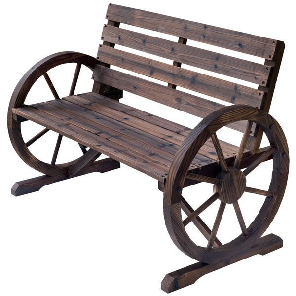 Banc de Jardin banc 3 places banc en bois Style Rustique Chic accoudoirs Roues Charette Bois Sapin traité carbonisation