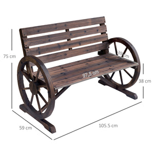Banc de Jardin banc 3 places banc en bois Style Rustique Chic accoudoirs Roues Charette Bois Sapin traité carbonisation