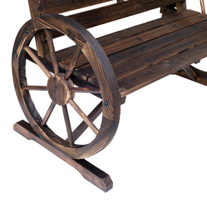 Banc de Jardin banc 3 places banc en bois Style Rustique Chic accoudoirs Roues Charette Bois Sapin traité carbonisation