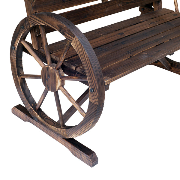 Banc de Jardin banc 3 places banc en bois Style Rustique Chic accoudoirs Roues Charette Bois Sapin traité carbonisation