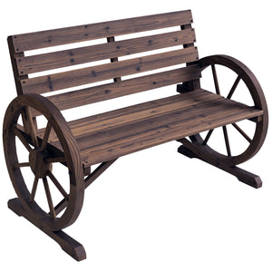 Banc de Jardin banc 3 places banc en bois Style Rustique Chic accoudoirs Roues Charette Bois Sapin traité carbonisation