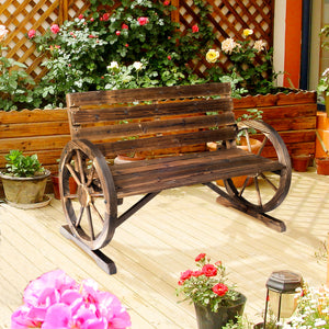 Banc de Jardin banc 3 places banc en bois Style Rustique Chic accoudoirs Roues Charette Bois Sapin traité carbonisation