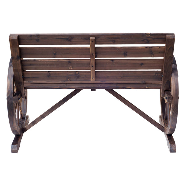 Banc de Jardin banc 3 places banc en bois Style Rustique Chic accoudoirs Roues Charette Bois Sapin traité carbonisation