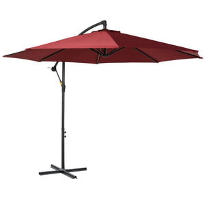 Parasol déporté octogonal inclinable manivelle avec pied en acier Ø 3 x 2,5H m rouge vineux