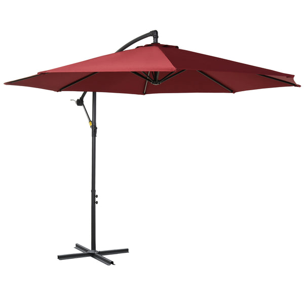 Parasol déporté octogonal inclinable manivelle avec pied en acier Ø 3 x 2,5H m rouge vineux