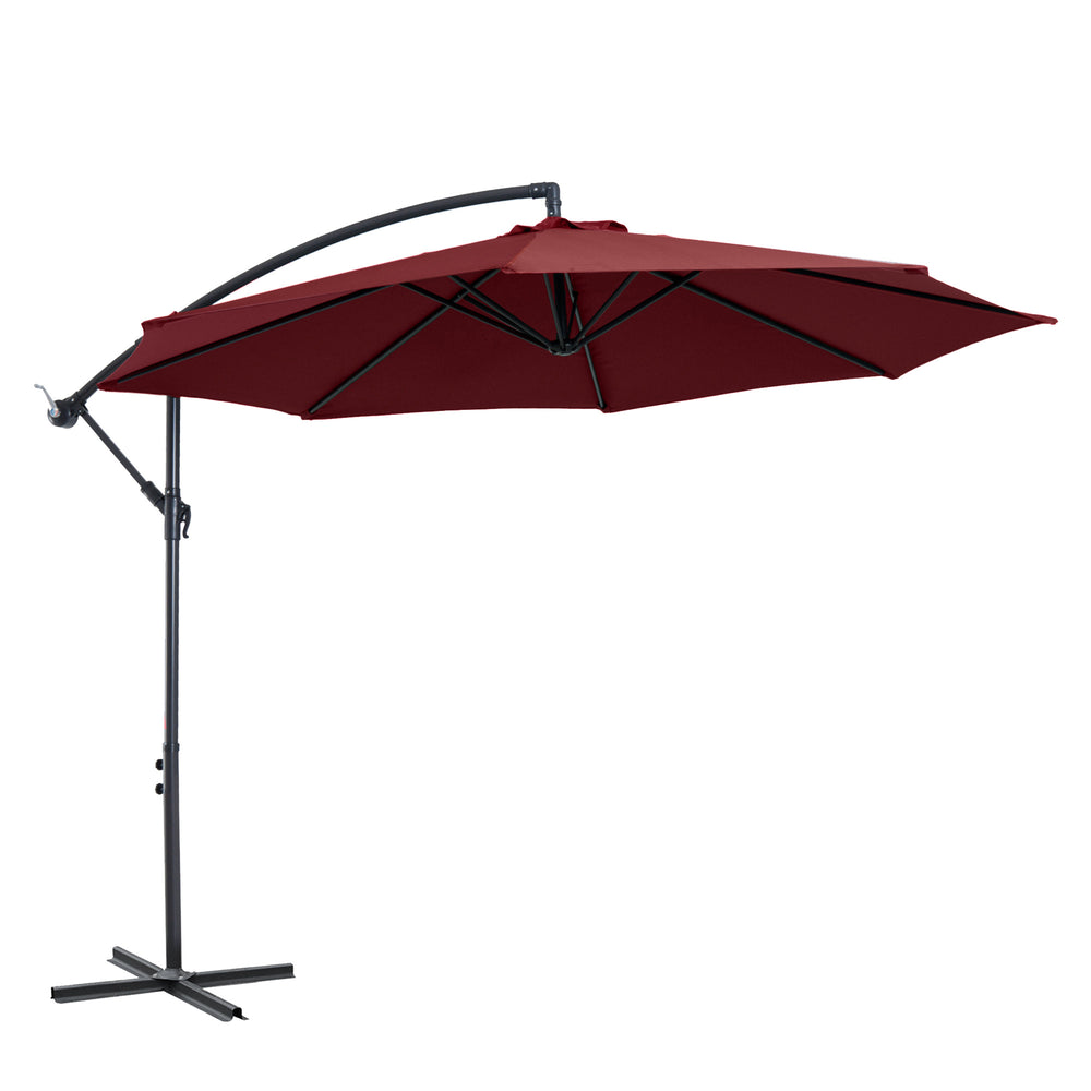 Parasol déporté octogonal inclinable manivelle avec pied en acier Ø 3 x 2,5H m rouge vineux