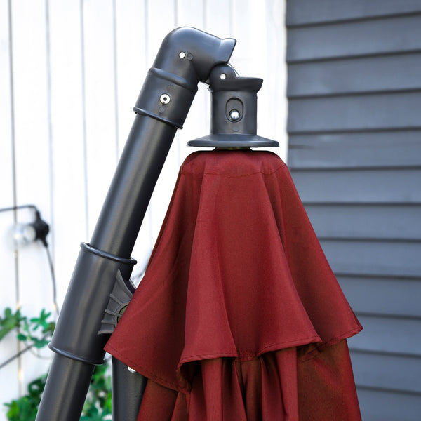 Parasol déporté octogonal inclinable manivelle avec pied en acier Ø 3 x 2,5H m rouge vineux