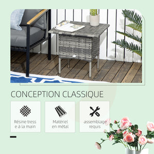 Table d'appoint de jardin table basse carrée en résine tressée style cosy chic - 50 x 50 x 47 cm noir