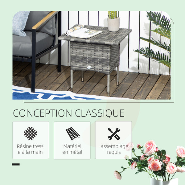 Table d'appoint de jardin table basse carrée en résine tressée style cosy chic - 50 x 50 x 47 cm noir