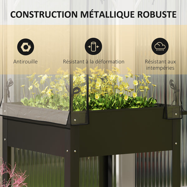 Carré potager sur pieds avec bâche en plastique, jardinière surélevée avec roues et trou de drainage, mini serre pour légumes, fleurs, herbes, 67 x 69 x 147 cm, noir
