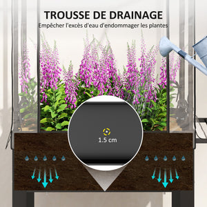 Carré potager sur pieds avec bâche en plastique, jardinière surélevée avec roues et trou de drainage, mini serre pour légumes, fleurs, herbes, 67 x 69 x 147 cm, noir