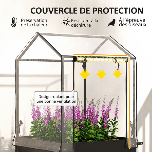 Carré potager sur pieds avec bâche en plastique, jardinière surélevée avec roues et trou de drainage, mini serre pour légumes, fleurs, herbes, 67 x 69 x 147 cm, noir