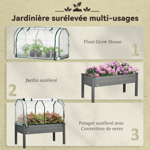 Potager sur Pieds surélevé avec bâche en PE Jardinière surélevée potager avec serre volume 104 L avec Trous de Drainage, Tissu non tissé, pour Plantes  Fleurs Légumes, 121x55x117cm gris foncé