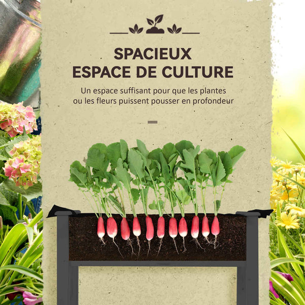 Potager sur Pieds surélevé avec bâche en PE Jardinière surélevée potager avec serre volume 104 L avec Trous de Drainage, Tissu non tissé, pour Plantes  Fleurs Légumes, 121x55x117cm gris foncé