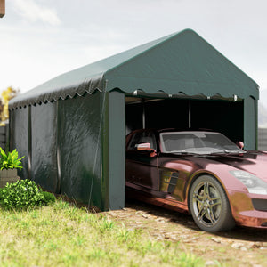 Carport tente de garage 3 x 6 m abri voiture extérieur tente de stockage avec 2 portes enroulables, toile en PE 200 g, carport résistant aux UV et étanche, pour voiture, camion, bateau, vert