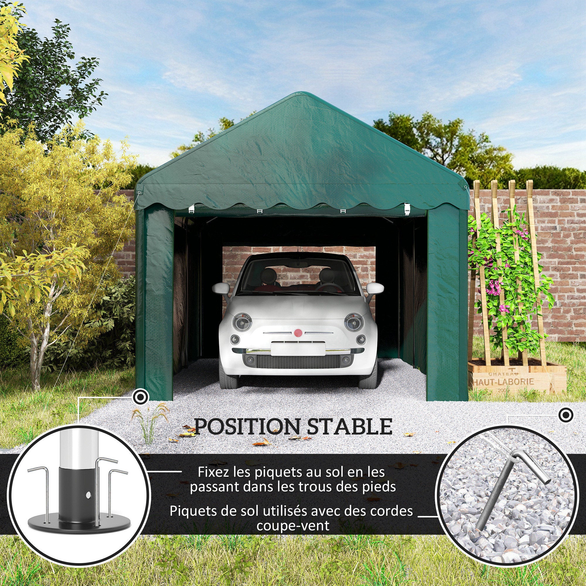 Outsunny Carport tente de garage 3 x 6 m abri voiture extérieur tente de stockage avec 2 portes enroulables, toile en PE 200 g, carport résistant aux UV et étanche, pour voiture, camion, bateau, vert