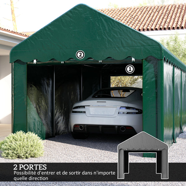 Carport tente de garage 3 x 6 m abri voiture extérieur tente de stockage avec 2 portes enroulables, toile en PE 200 g, carport résistant aux UV et étanche, pour voiture, camion, bateau, vert