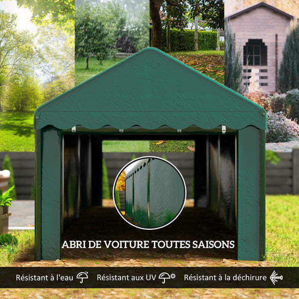 Carport tente de garage 3 x 6 m abri voiture extérieur tente de stockage avec 2 portes enroulables, toile en PE 200 g, carport résistant aux UV et étanche, pour voiture, camion, bateau, vert