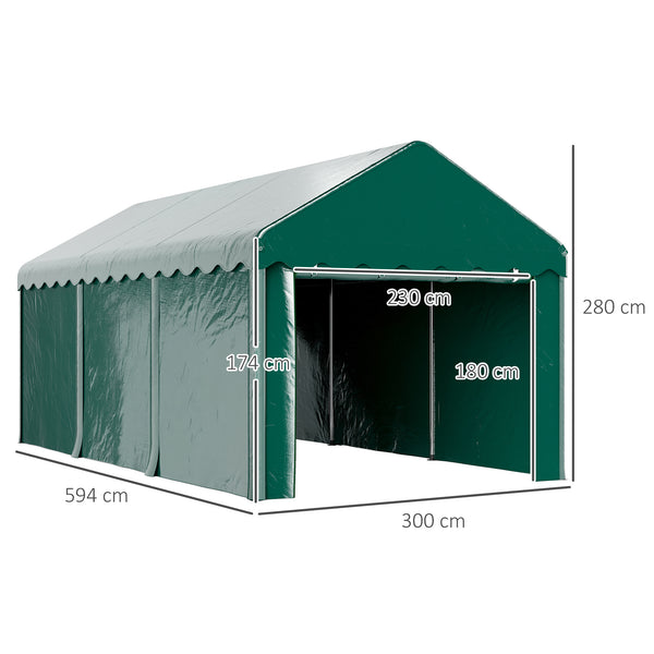 Carport tente de garage 3 x 6 m abri voiture extérieur tente de stockage avec 2 portes enroulables, toile en PE 200 g, carport résistant aux UV et étanche, pour voiture, camion, bateau, vert