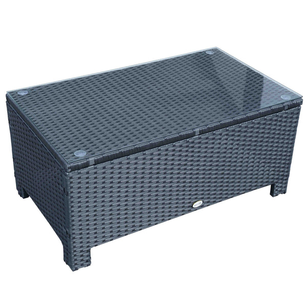 Table Basse de Jardin Plateau Verre trempé 5 mm rotin tressé 85 x 50 x 39cm Max. 50 kg Noir