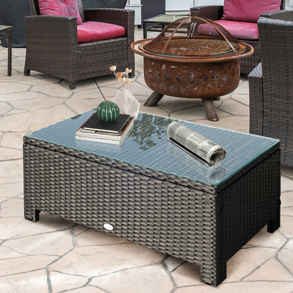 Table Basse de Jardin Plateau Verre trempé 5 mm rotin tressé 85 x 50 x 39cm Max. 50 kg Noir