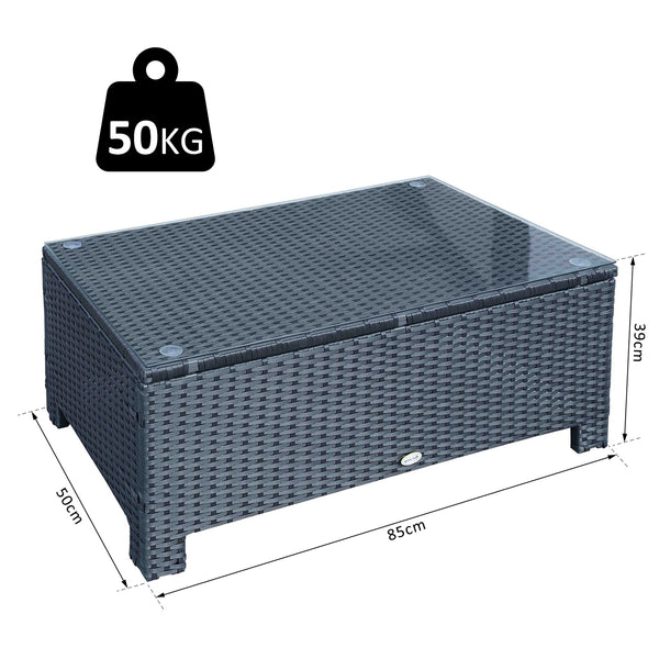 Table Basse de Jardin Plateau Verre trempé 5 mm rotin tressé 85 x 50 x 39cm Max. 50 kg Noir