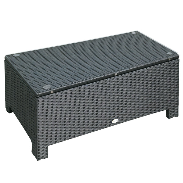 Table Basse de Jardin Plateau Verre trempé 5 mm rotin tressé 85 x 50 x 39cm Max. 50 kg Noir