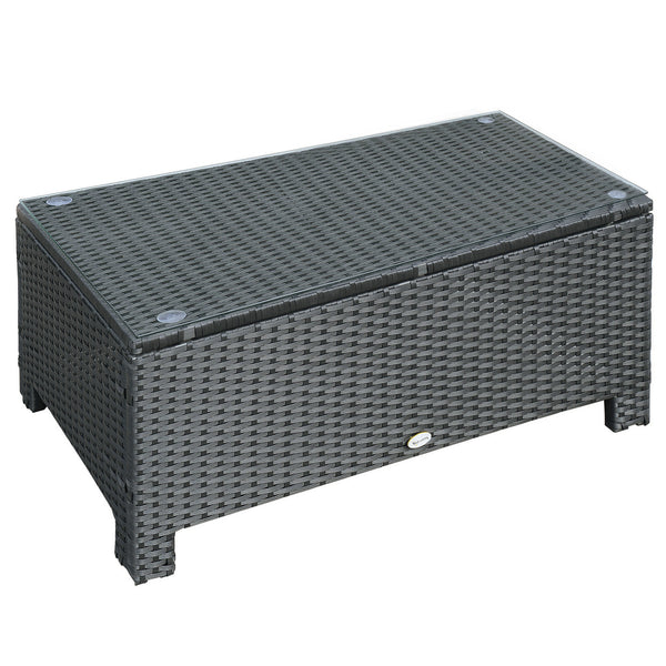 Table Basse de Jardin Plateau Verre trempé 5 mm rotin tressé 85 x 50 x 39cm Max. 50 kg Noir