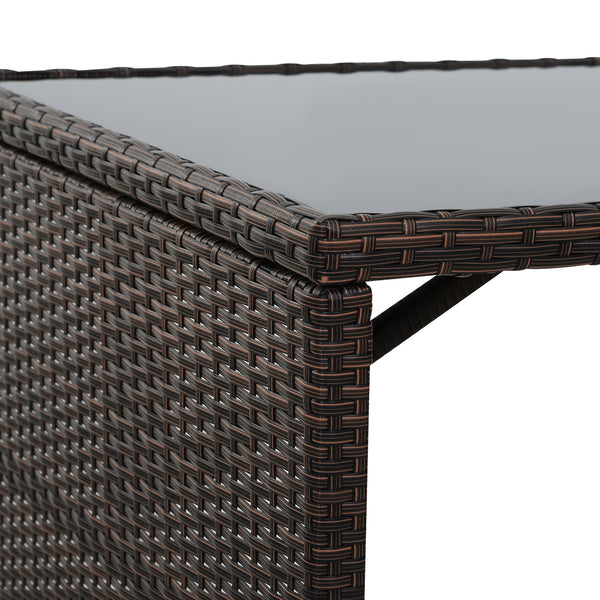 Ensemble salon de jardin encastrable 4 chaises monoblocs avec coussins déhoussables et table résine tressée chocolat