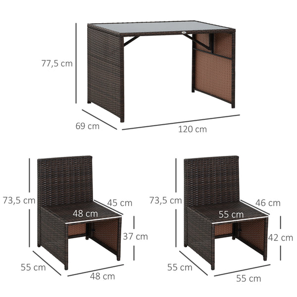 Ensemble salon de jardin encastrable 4 chaises monoblocs avec coussins déhoussables et table résine tressée chocolat