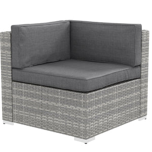 Ensemble salon de jardin 7 pièces modulables table basse plateau verre trempé coussins déhoussables inclus résine tressée imitation rotin gris