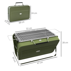 Mini barbecue à charbon BBQ portable avec coque de valise barbecue de table pliable pour jardin, camping, pique-nique, dim. 47L x 30l x 28H cm vert