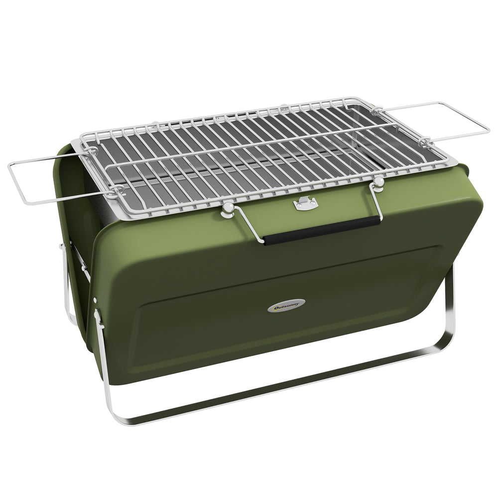 Mini barbecue à charbon BBQ portable avec coque de valise barbecue de table pliable pour jardin, camping, pique-nique, dim. 47L x 30l x 28H cm vert
