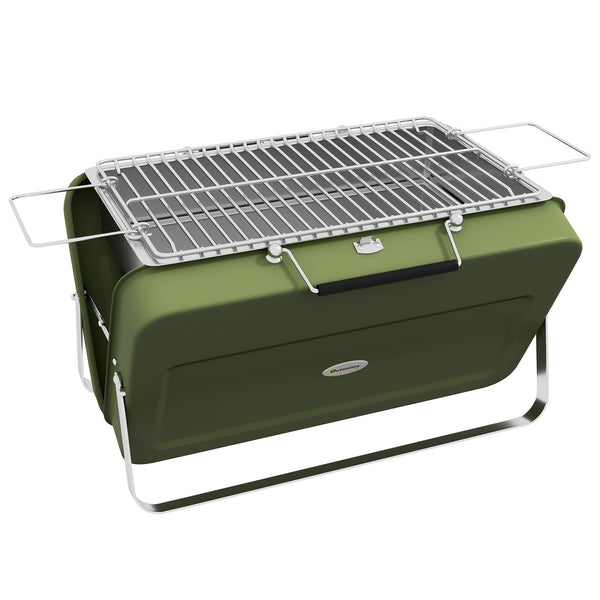 Mini barbecue à charbon BBQ portable avec coque de valise barbecue de table pliable pour jardin, camping, pique-nique, dim. 47L x 30l x 28H cm vert