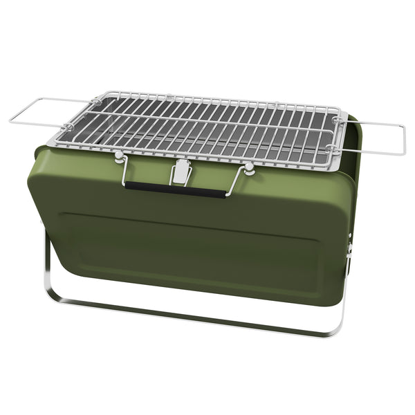Mini barbecue à charbon BBQ portable avec coque de valise barbecue de table pliable pour jardin, camping, pique-nique, dim. 47L x 30l x 28H cm vert