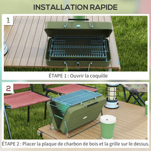 Mini barbecue à charbon BBQ portable avec coque de valise barbecue de table pliable pour jardin, camping, pique-nique, dim. 47L x 30l x 28H cm vert