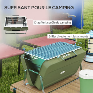 Mini barbecue à charbon BBQ portable avec coque de valise barbecue de table pliable pour jardin, camping, pique-nique, dim. 47L x 30l x 28H cm vert