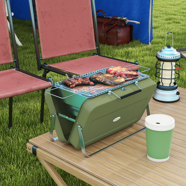 Mini barbecue à charbon BBQ portable avec coque de valise barbecue de table pliable pour jardin, camping, pique-nique, dim. 47L x 30l x 28H cm vert
