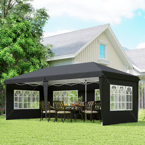 Tonnelle de jardin extérieure pop-up pliante - tente de réception - 3 x 6 m - pavillon chapiteau barnum - 3 cotés démontables - piquets d'ancrage au sol + sac de transport inclus noir