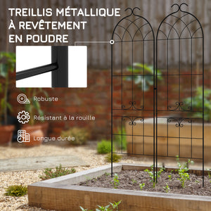 Lot de 2 treillis de jardin, support pour plantes grimpantes en métal, 50L x 181H cm, noir