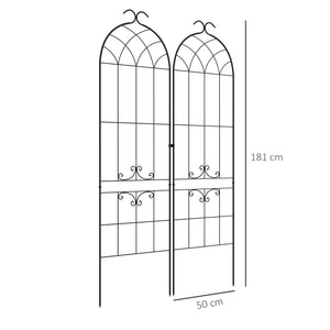 Lot de 2 treillis de jardin, support pour plantes grimpantes en métal, 50L x 181H cm, noir