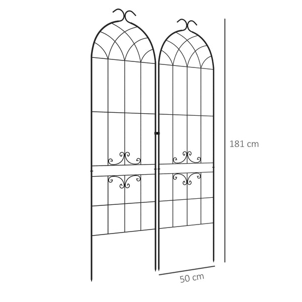 Lot de 2 treillis de jardin, support pour plantes grimpantes en métal, 50L x 181H cm, noir