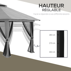 Tonnelle de jardin extérieur barnum de jardin pop-up tente pliant 4 x 4 m double toit protection UV 50+ 4 moustiquaires, 4 sacs de sable, 1 sac de transport tissu Oxford métal gris