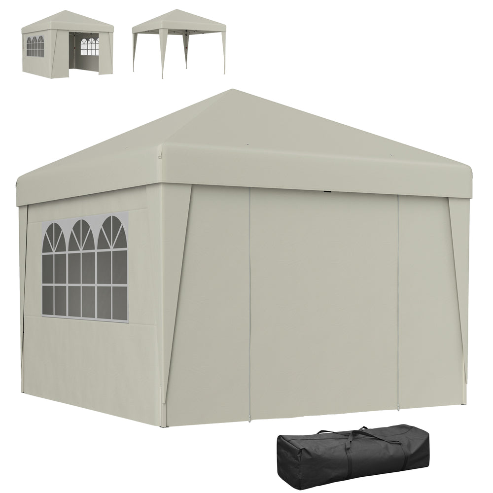 Tonnelle de jardin pop-up pliante tonnelle barnum tente de réception 3 x 3 m anti-UV 30 + avec fenêtres parois latérales sac de transport crème