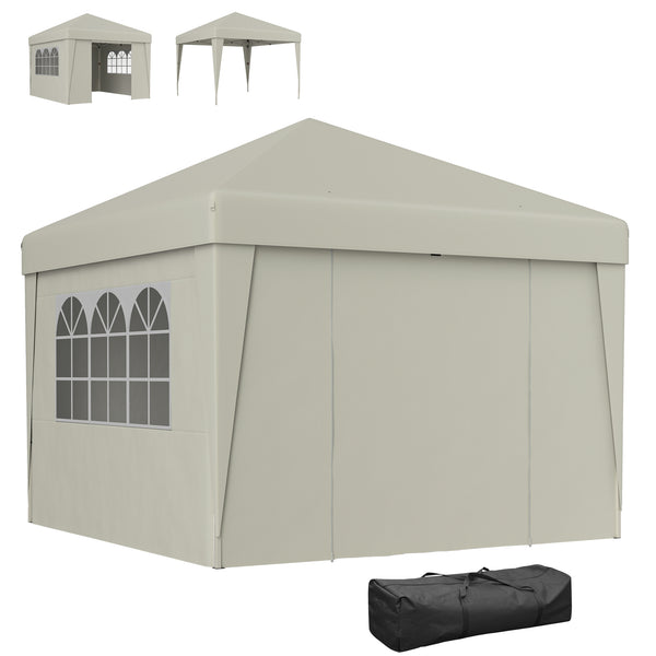 Tonnelle de jardin pop-up pliante tonnelle barnum tente de réception 3 x 3 m anti-UV 30 + avec fenêtres parois latérales sac de transport crème