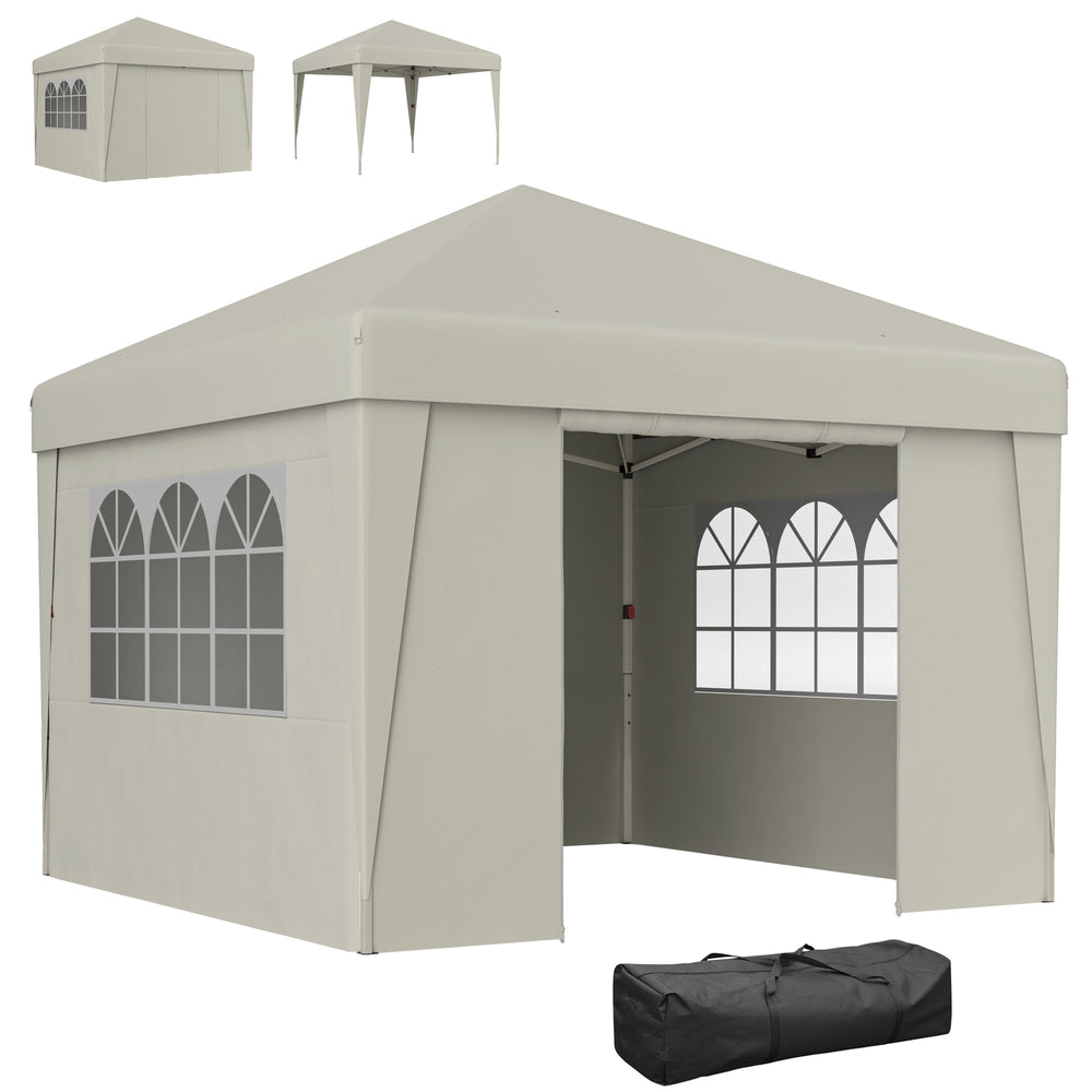 Tonnelle de jardin pop-up pliante tonnelle barnum tente de réception 3 x 3 m anti-UV 30 + avec fenêtres parois latérales sac de transport crème