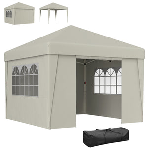 Tonnelle de jardin pop-up pliante tonnelle barnum tente de réception 3 x 3 m anti-UV 30 + avec fenêtres parois latérales sac de transport crème