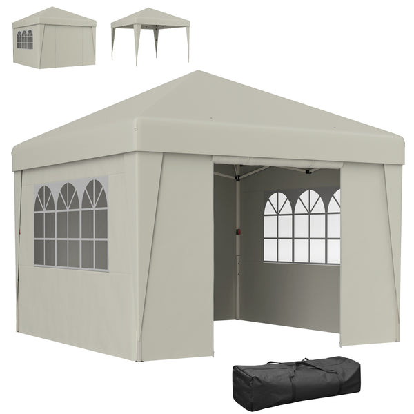 Tonnelle de jardin pop-up pliante tonnelle barnum tente de réception 3 x 3 m anti-UV 30 + avec fenêtres parois latérales sac de transport crème