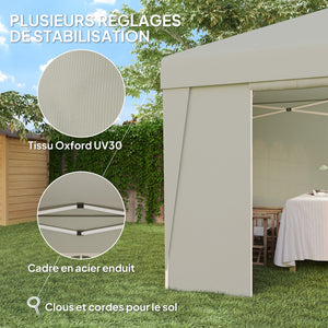 Tonnelle de jardin pop-up pliante tonnelle barnum tente de réception 3 x 3 m anti-UV 30 + avec fenêtres parois latérales sac de transport crème