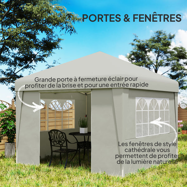 Tonnelle de jardin pop-up pliante tonnelle barnum tente de réception 3 x 3 m anti-UV 30 + avec fenêtres parois latérales sac de transport crème